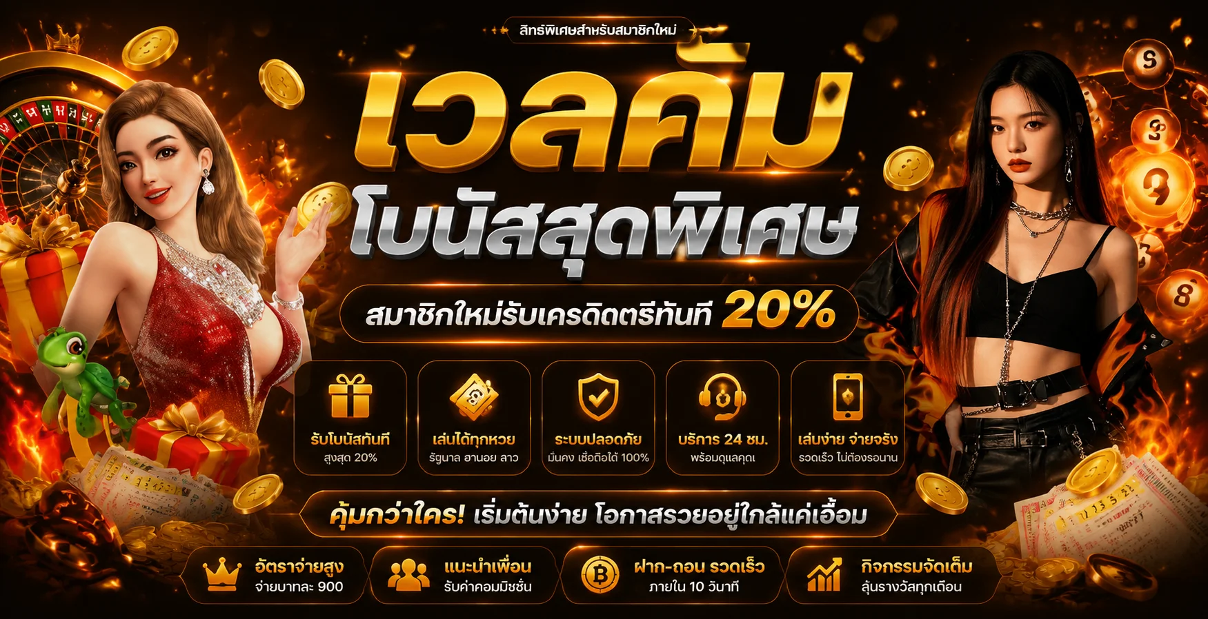 โปรโมชั่นคืนยอดเสียและแจกเครดิตฟรี LUCKYCAT889
